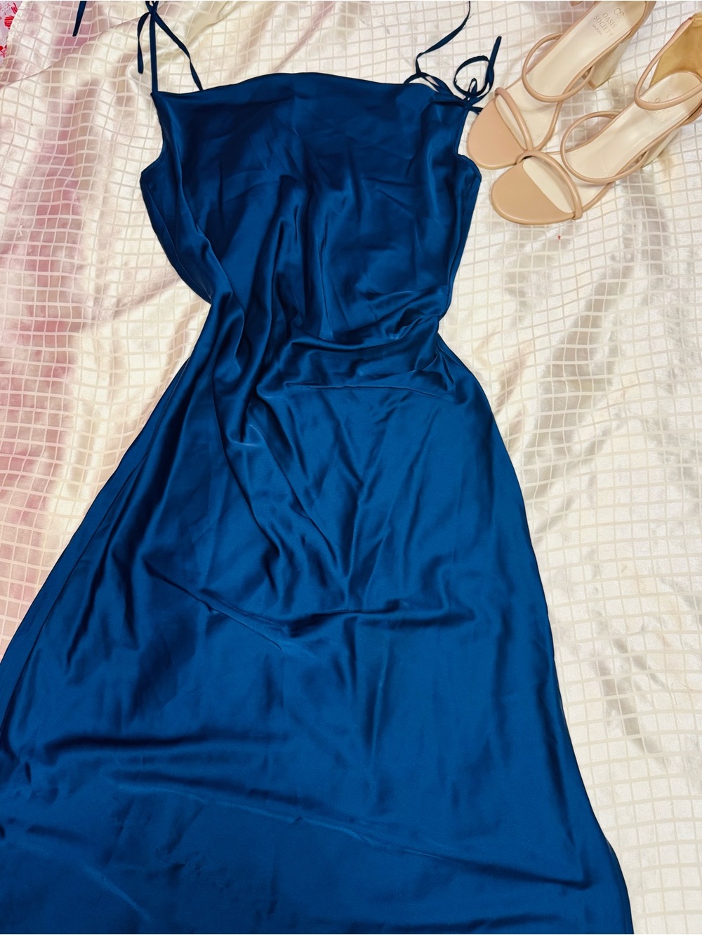 Satin Strapless Slip Dress in Deep Blue